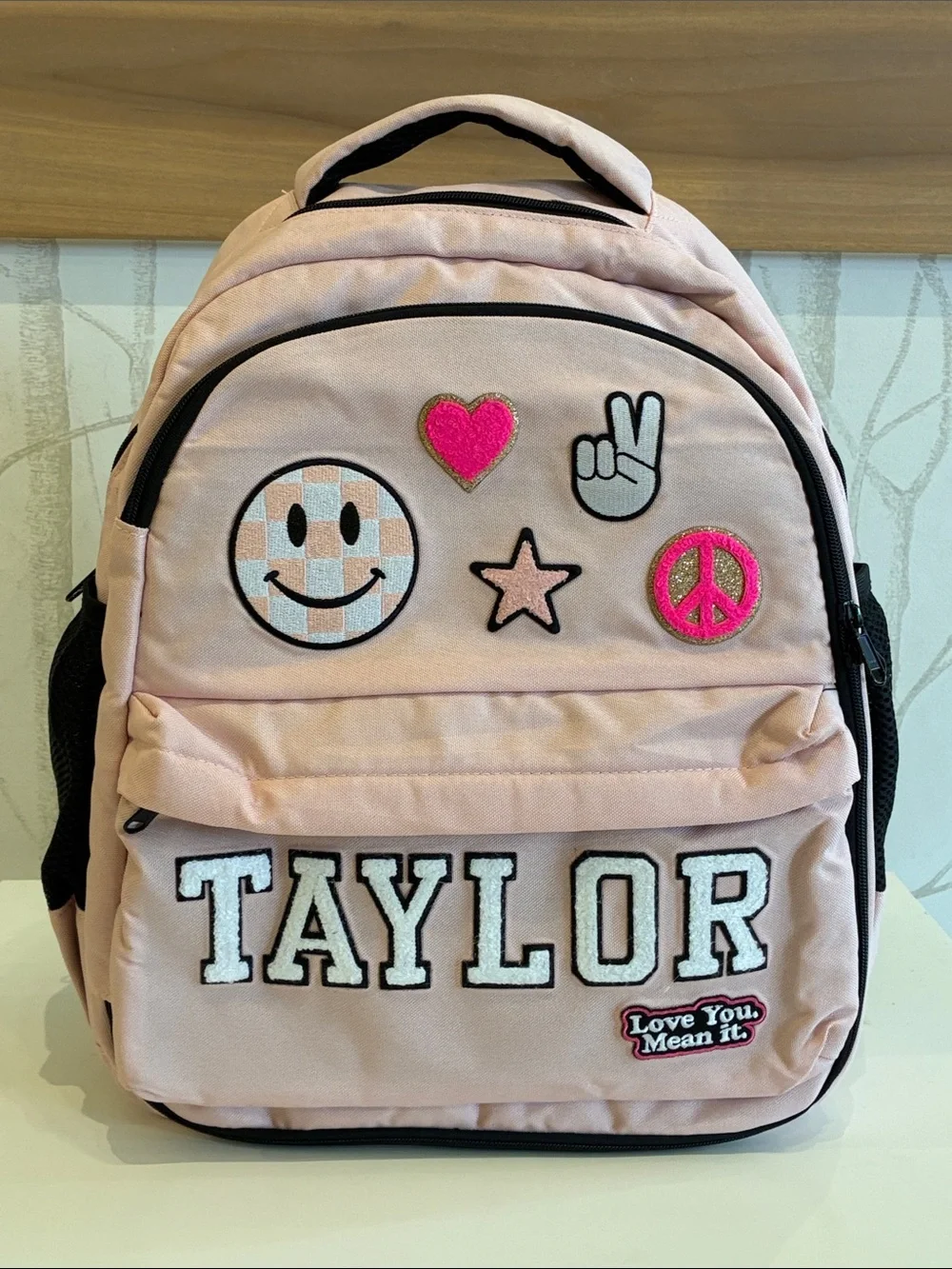 Personalized Pink Kids Backpack with Patch Details